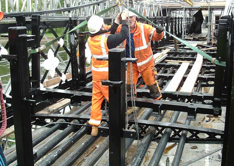 Installing new deck U-frames on Ferry Bridge