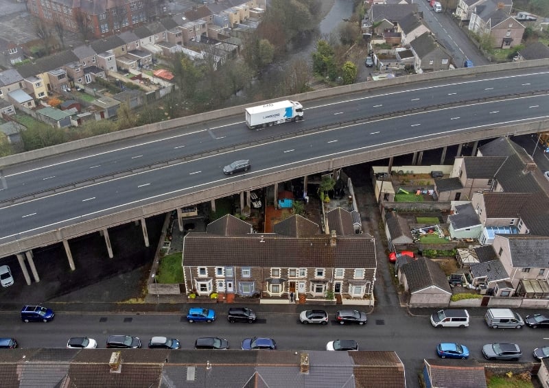 Elevated section of the M4 through Port Talbot, South Wales. Image credit: Shutterstock