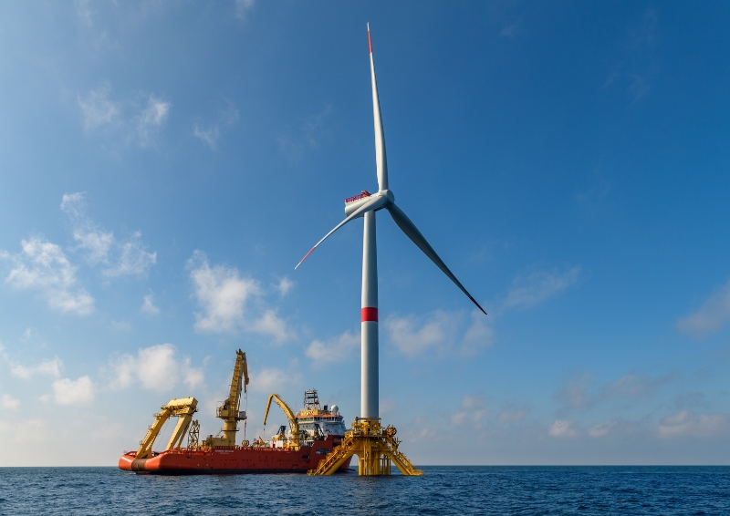 A floating offshore wind turbine being installed for the Provence Grand Large project. Image credit: Shutterstock