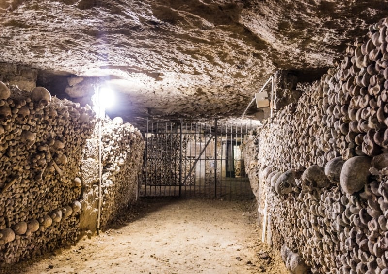 A corridor in the Catacombs of Paris. Image credit: Shutterstock