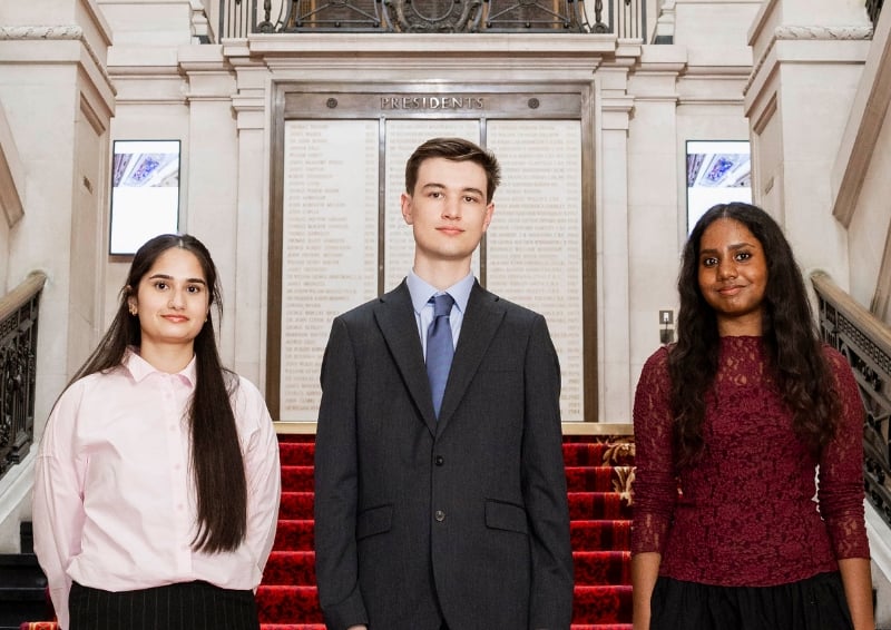 Ridhi (on the right) with her team mates at the ICE's HQ, One Great George Street in London. Image credit: Tom Hampson/Visual Eye
