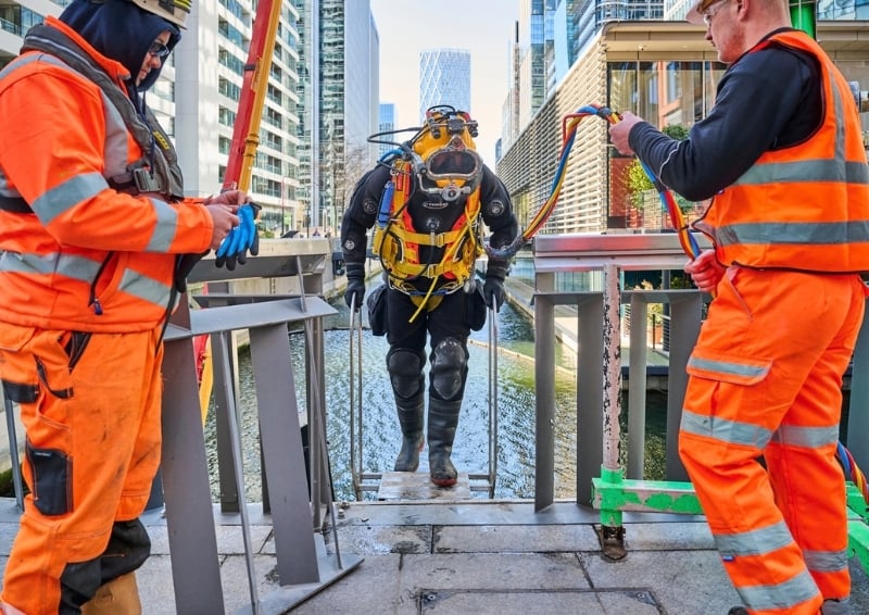 The Whale on the Wharf team preparing for underwater work. Image credit: Holcim UK