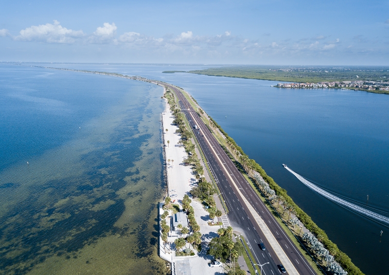 A section of the Courtney Campbell causeway in Florida, US was replaced with a bridge to re-establish tidal exchange. Image credit: Shutterstock