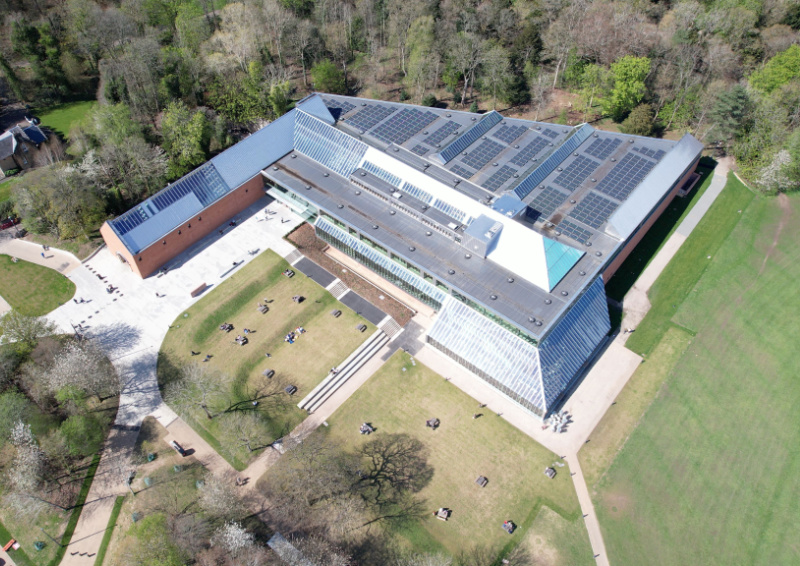 Aerial view of newly renovated Burrell Collection museum in Glasgow